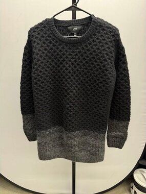 Line The Label Black and Grey Color Block Cable Knit Wool Blend Sweater
